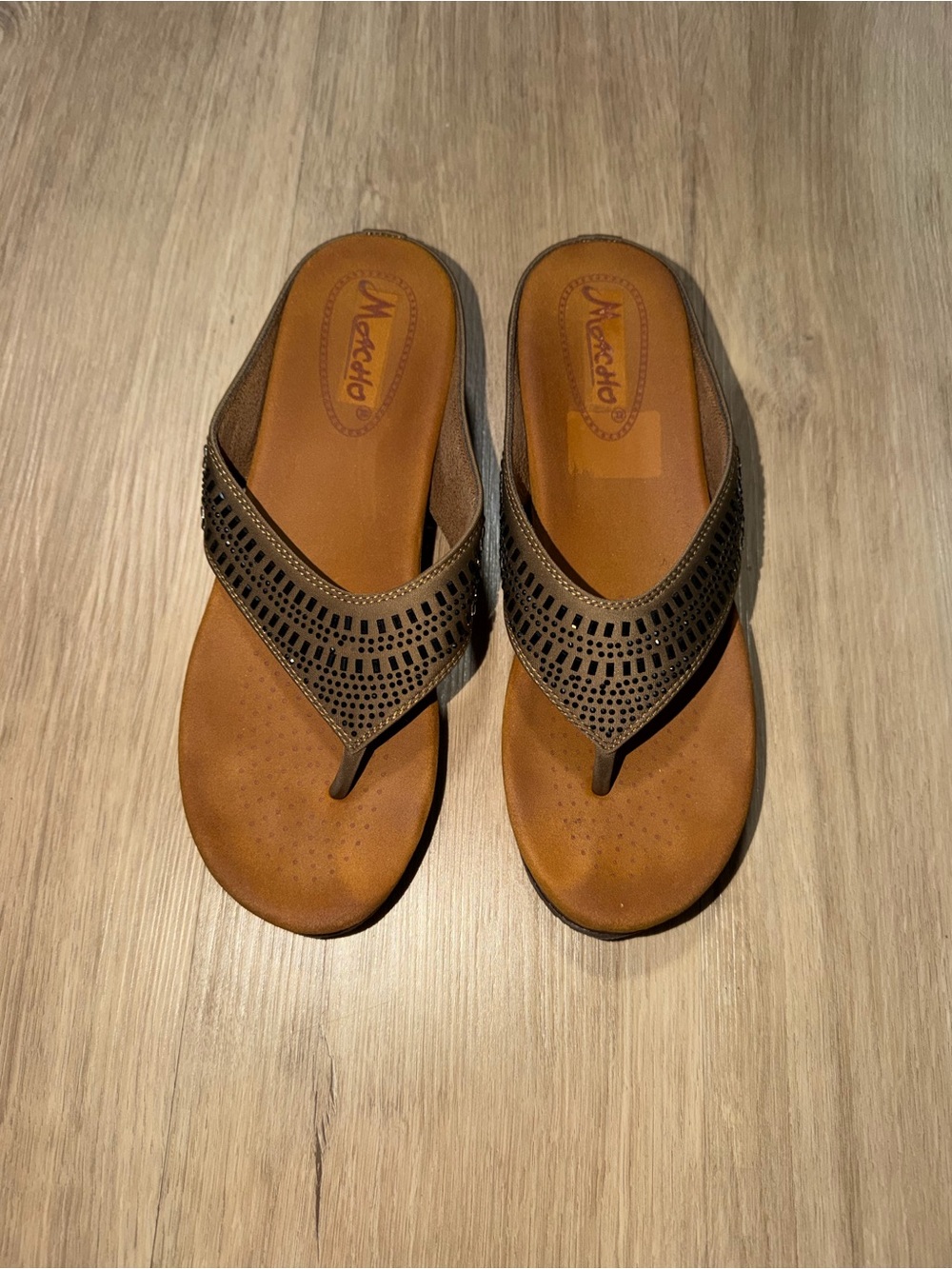 Brown Perforated Toe-Post Sandals with Cushioned Insole